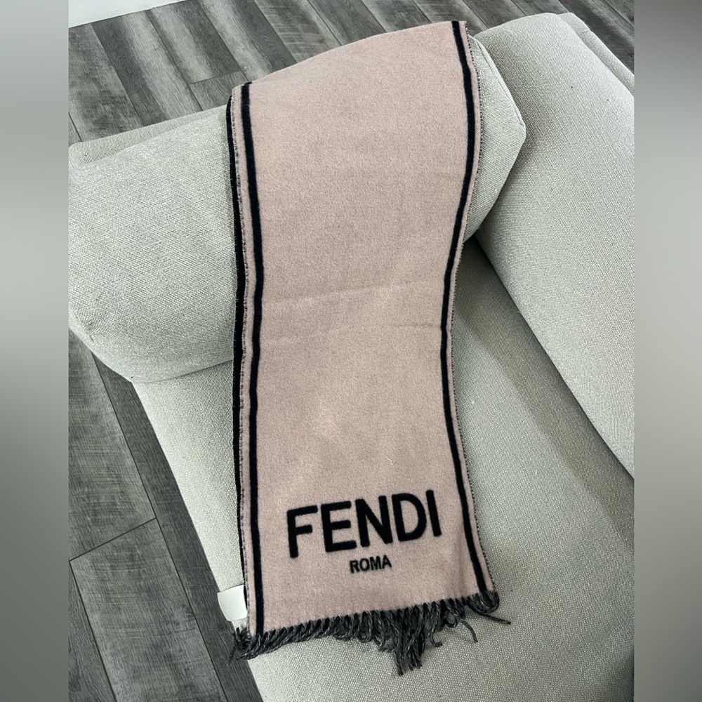 Authentic Fendi Baby Pink and Black Cashmere Scarf